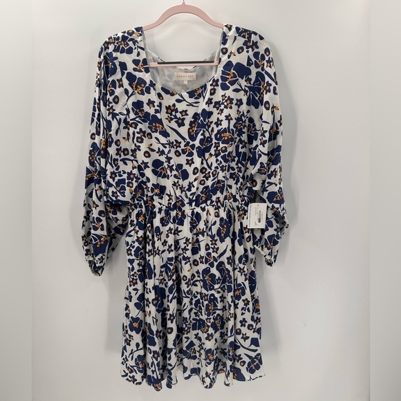 CABALLERO Dalia Navy Floral Blockprint Dress Size Large NEW Pockets - Picture 2 of 7